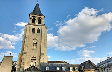 Frontal view of Saint-Germain-des-Pres church in Paris, France